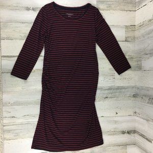Liz Lange Target Maternity Dress Stretch Fitted Ruched Dress Red Blue Stripe S